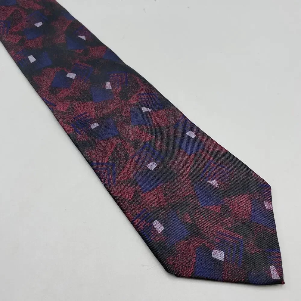 Vintage 80s‎ 90s Halston Purple Tie Geometric Pattern Necktie Muted Red Blue